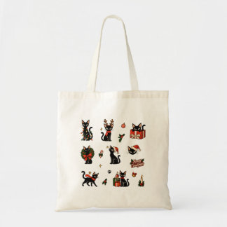 Meowy Christmas Cute Black Cat Cozy Sticker Pack Tote Bag