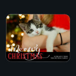 Meowy Christmas Cute Cat Add Your Custom Photo Magnet<br><div class="desc">Meowy Christmas Cute Cat Add Your Custom Photo - Holiday Typography With Fun Holiday Pun Quote and Your Photograph. With trendy script text in Bright Red and Grey. A Funny & cute quote for Christmas Pet Lovers, holidays, and the winter season. Fun for the whole family! Just add your custom...</div>