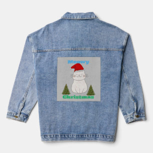 Meowy Christmas Cute Cat Design Funny Holiday Ca Denim Jacket