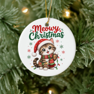 Meowy Christmas Cute Cat Holiday Ceramic Ornament
