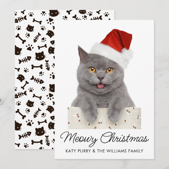 Meowy Christmas Cute Cat Holiday Custom Photo Card (Front/Back)