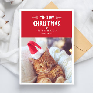 Meowy Christmas   Cute Cat Holiday Photo Card