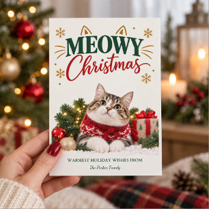 Meowy Christmas Cute Cat Personalized Family Holiday Card