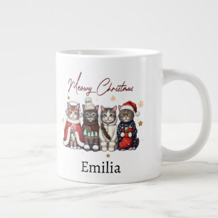 Meowy Christmas Cute Cats Holiday Personalized Large Coffee Mug