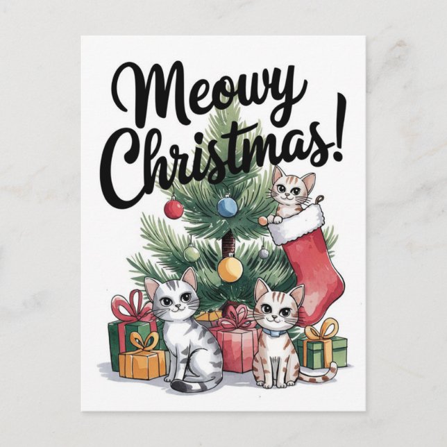 Meowy Christmas Cute Cats Postcard (Front)
