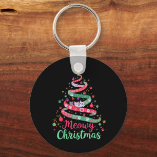 Meowy Christmas Cute & Funny Holiday Design Keychain