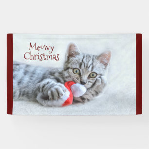 Meowy Christmas Cute Grey Tabby Cat Banner