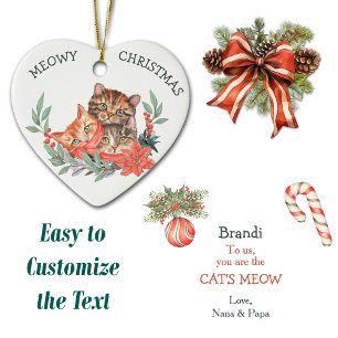 Meowy Christmas Cute Kitten Wreath Kids Ceramic Ornament