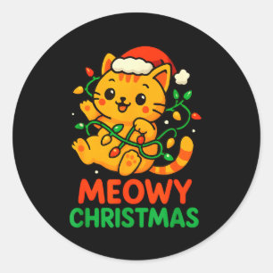 Meowy Christmas Cute Orange Tabby Cat  Classic Round Sticker