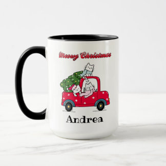 Meowy Christmas Cute Truck Cats Your Name Mug