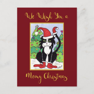 Meowy Christmas Cute Tuxedo Cat Custom Holiday Postcard