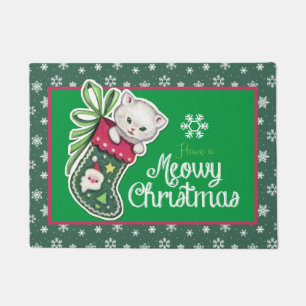 Meowy Christmas Door Mat red and green