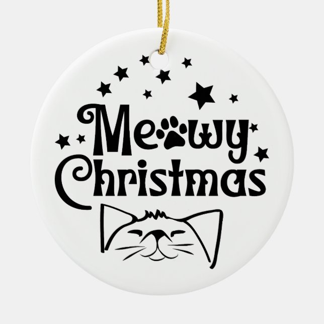 Meowy Christmas | Double Sided Ceramic Ornament (Front)