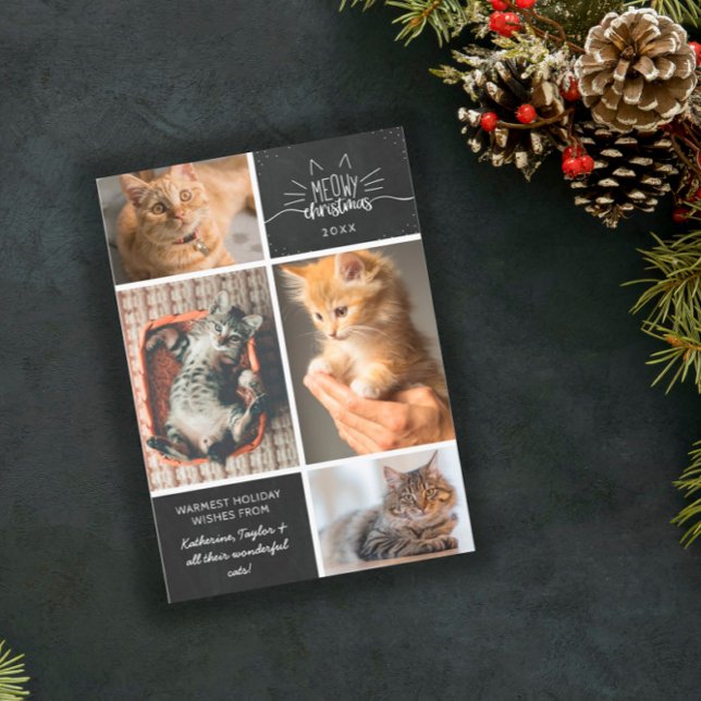 Meowy Christmas - Four Cat Photo Collage Announcement (Creator Uploaded)