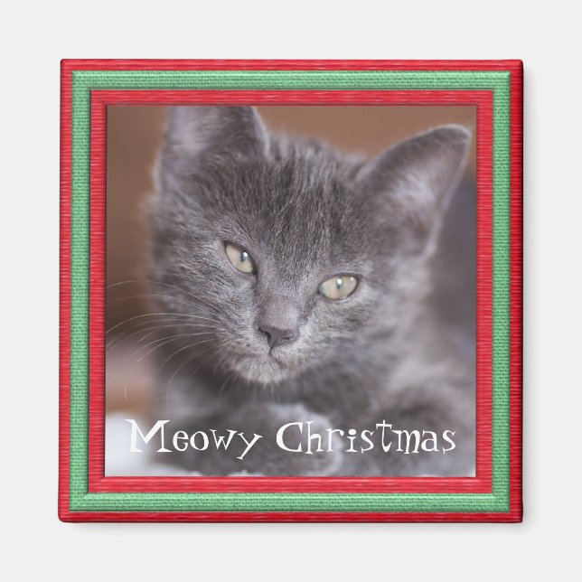 Meowy Christmas Frame Customizable Kitty Magnet (Front)