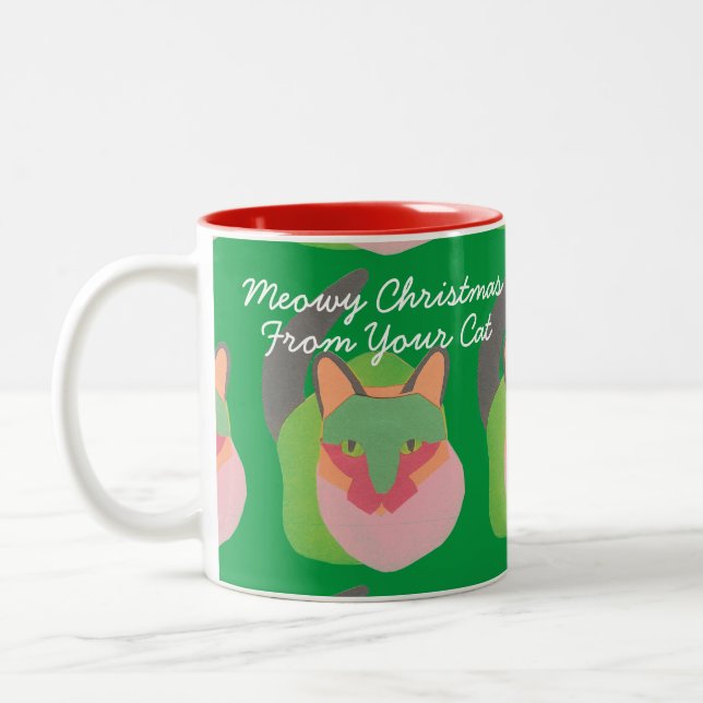 "Meowy Christmas From Your Cat" personalized gift Two-Tone Coffee Mug (Left)