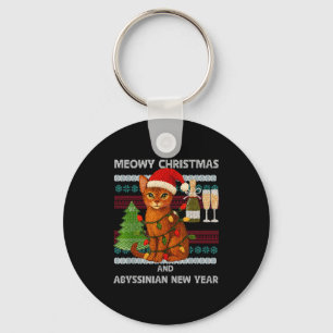 Meowy Christmas Funny Abyssinian Cat Santa Hat Ugl Keychain