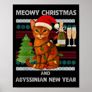 Meowy Christmas Funny Abyssinian Cat Santa Hat Ugl Poster