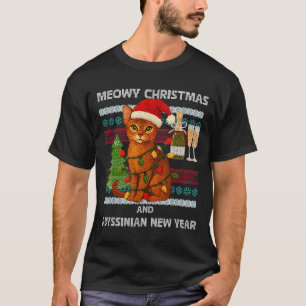 Meowy Christmas Funny Abyssinian Cat Santa Hat Ugl T-Shirt