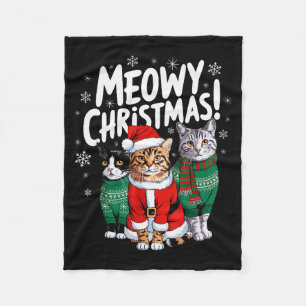 Meowy Christmas Funny Cat Christmas Holiday Xmas S Fleece Blanket