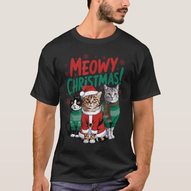 Meowy Christmas Funny Cat Christmas Holiday Xmas S T-Shirt (Front)
