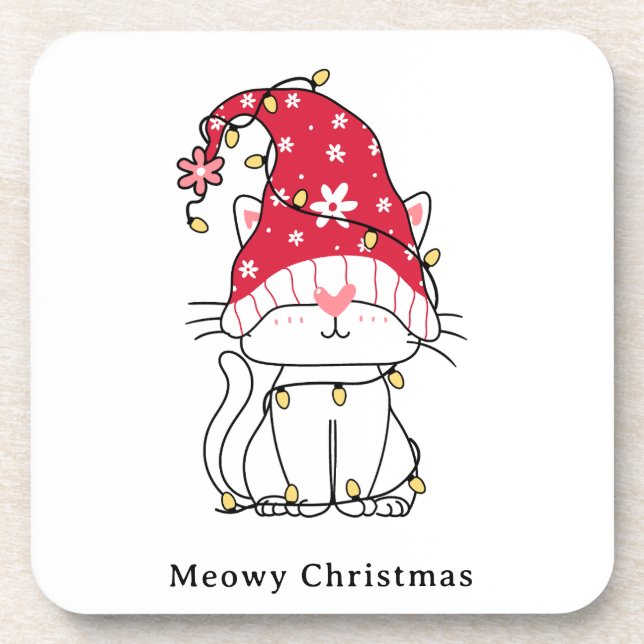 Meowy Christmas Funny Cat  Coaster (Front)