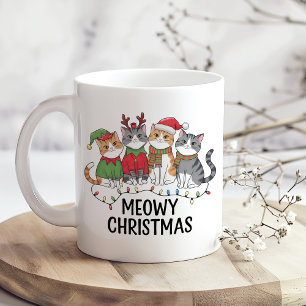 Meowy Christmas Funny Cat Holiday Mug for Cat Love