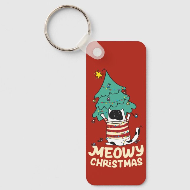 Meowy Christmas Funny Cat Lover  Keychain (Front)
