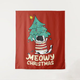 Meowy Christmas Funny Cat Lover  Tapestry