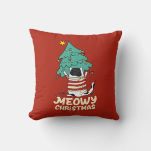 Meowy Christmas Funny Cat Lover  Throw Pillow