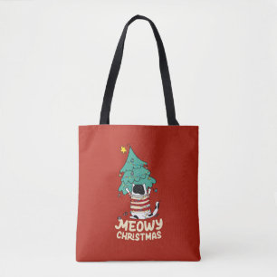 Meowy Christmas Funny Cat Lover  Tote Bag