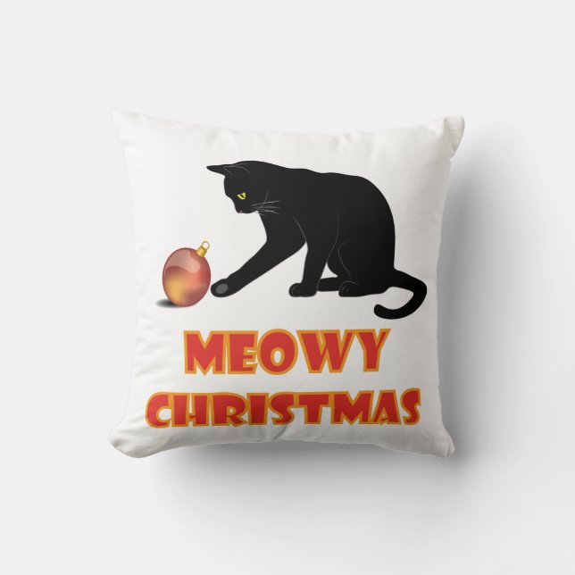 Meowy Christmas Funny Cat Throw Pillow (Front)