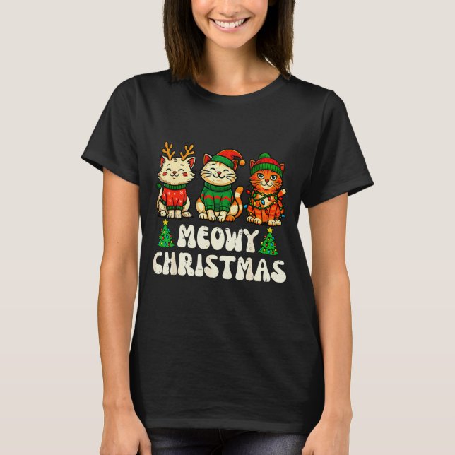 Meowy Christmas Funny Cat Xmas Kitten Cat Lover Me T-Shirt (Front)
