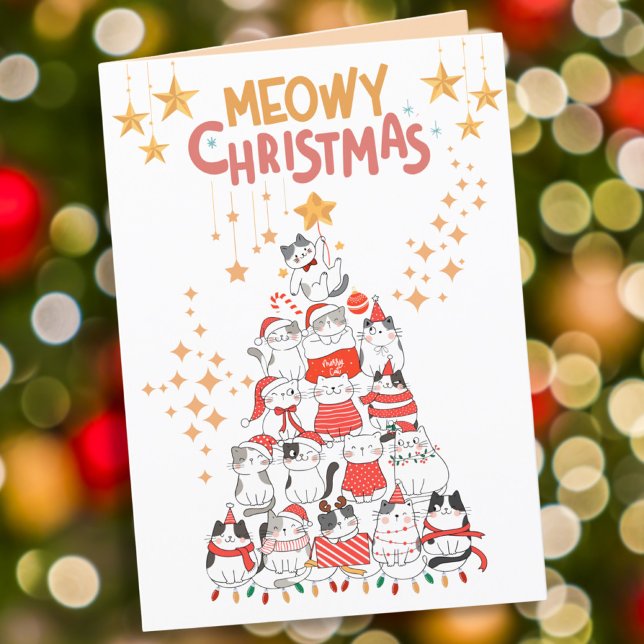 Meowy Christmas Funny Chats Folle Carte de vacance (Meowy Christmas Funny Cats Folded Holiday Card )