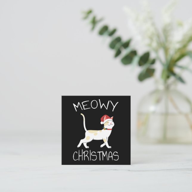 Meowy Christmas - Funny Christmas 2022   Square Business Card (Standing Front)