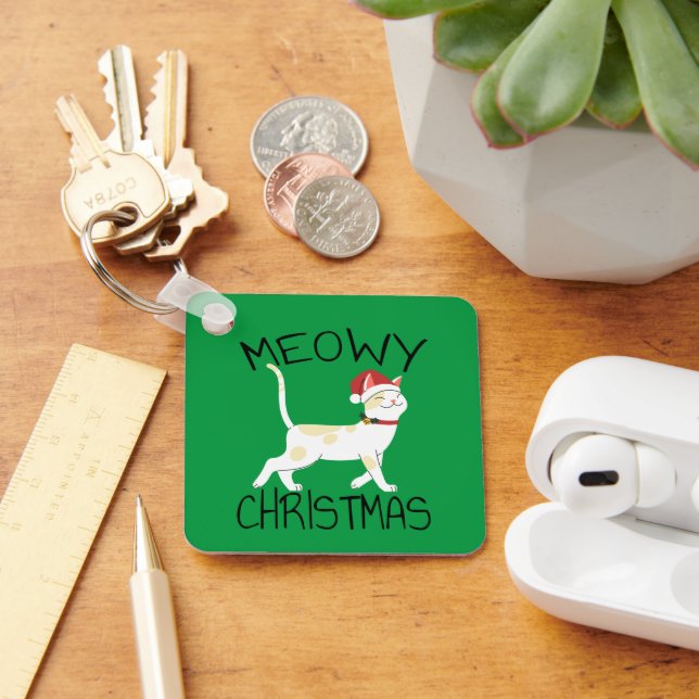 Meowy Christmas - Funny Christmas      Keychain (Desk)