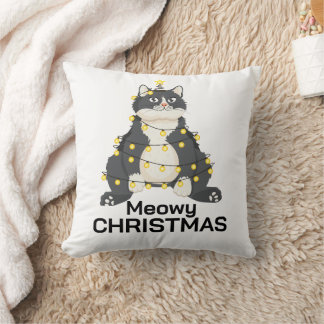 Meowy Christmas Funny Festive Cat Animal Lover Throw Pillow