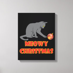 Meowy Christmas Funny Gray Cat Canvas Print