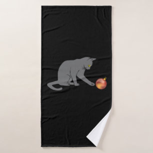 Meowy Christmas Funny Grey Cat Bath Towel