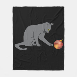 Meowy Christmas Funny Grey Cat Fleece Blanket