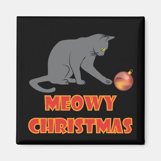 Meowy Christmas Funny Grey Cat Magnet (Front)