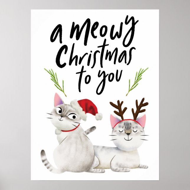 Meowy Christmas Funny Kitty Cat Poster (Front)