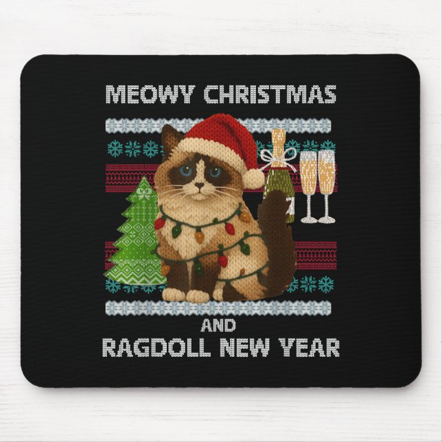 Meowy Christmas Funny Ragdoll Cat Santa Hat Ugly S Mouse Pad (Front)