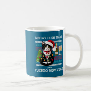 Meowy Christmas Funny Tuxedo Cat Santa Hat Ugly Sw Coffee Mug