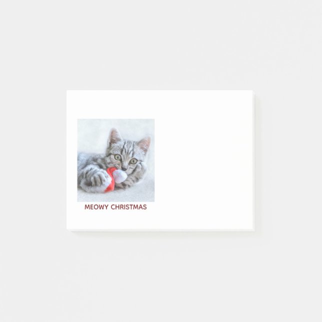 Meowy Christmas Grey Tabby Cat Post-it Notes (Front)