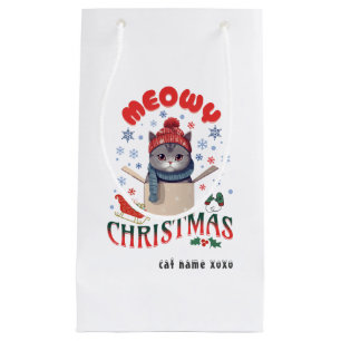 Meowy Christmas Grumpy Grey Cat Mug Small Gift Bag