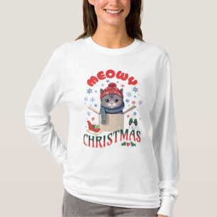 Meowy Christmas Grumpy Grey Cat T-Shirt