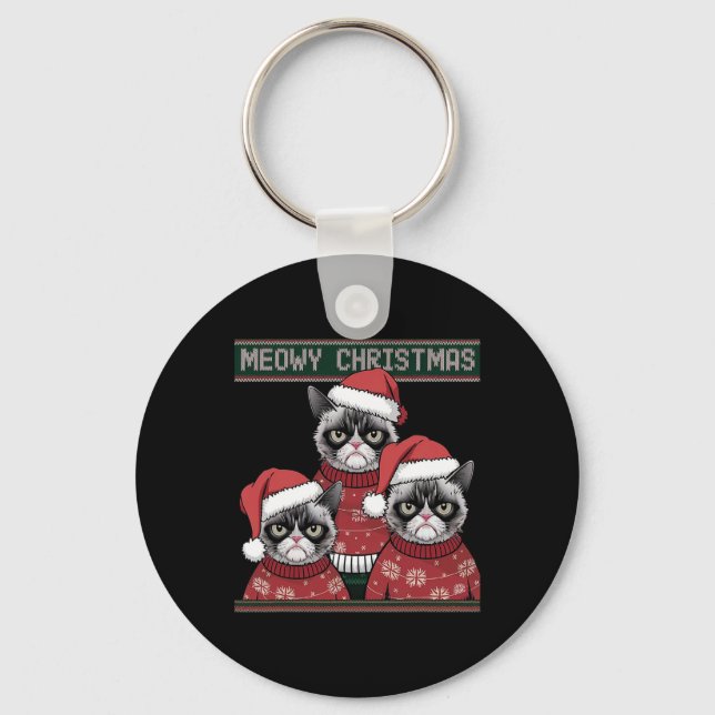 Meowy Christmas Grumpy  Keychain (Front)