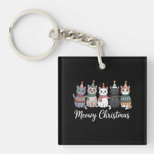 Meowy Christmas Happy Cat Year Cat Lover Xmas Keychain