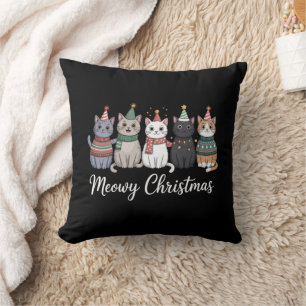 Meowy Christmas Happy Cat Year Cat Lover Xmas Throw Pillow